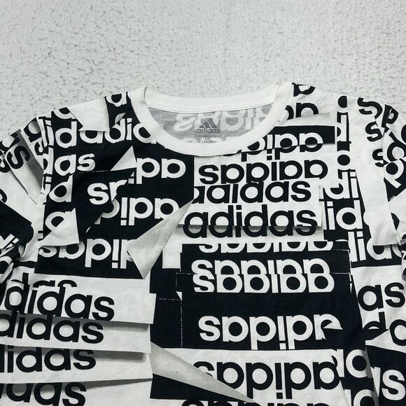 Adidas Boy's Large (14/16) Black White Logo Short Sleeve Athletic T Shirt - Picture 3 of 15